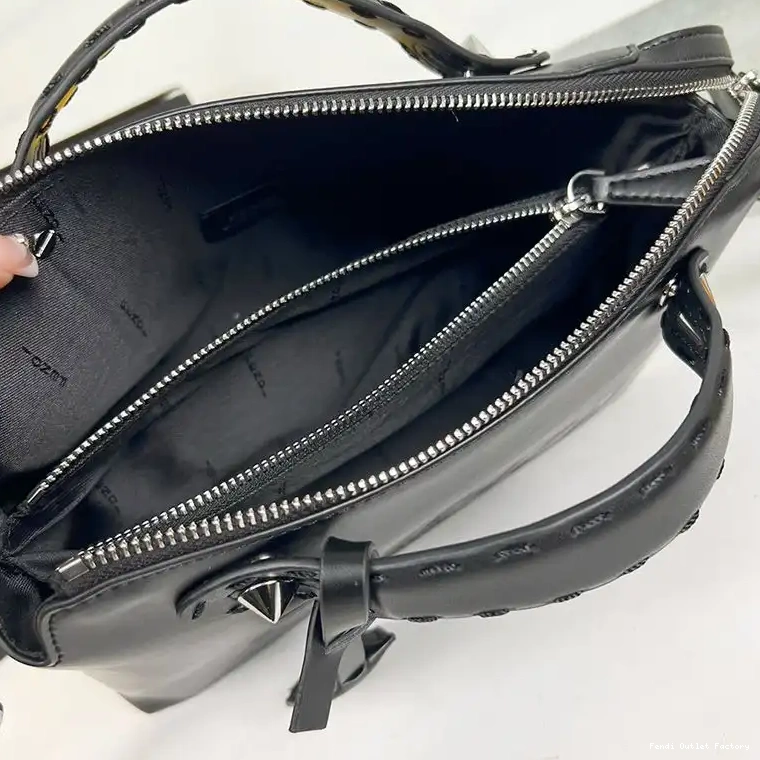 Cheap HOT Black Boston By Medium Logo The Bag Leather Way ROMA Fendi In Calf 0403